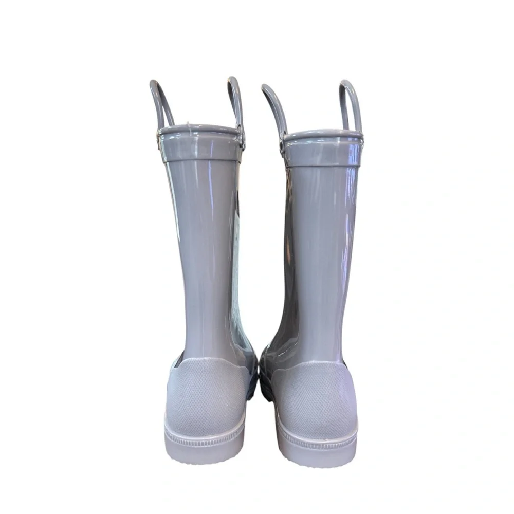 Glossy Gray Rain Boots with Pull Handles Size 2 Girls Like New